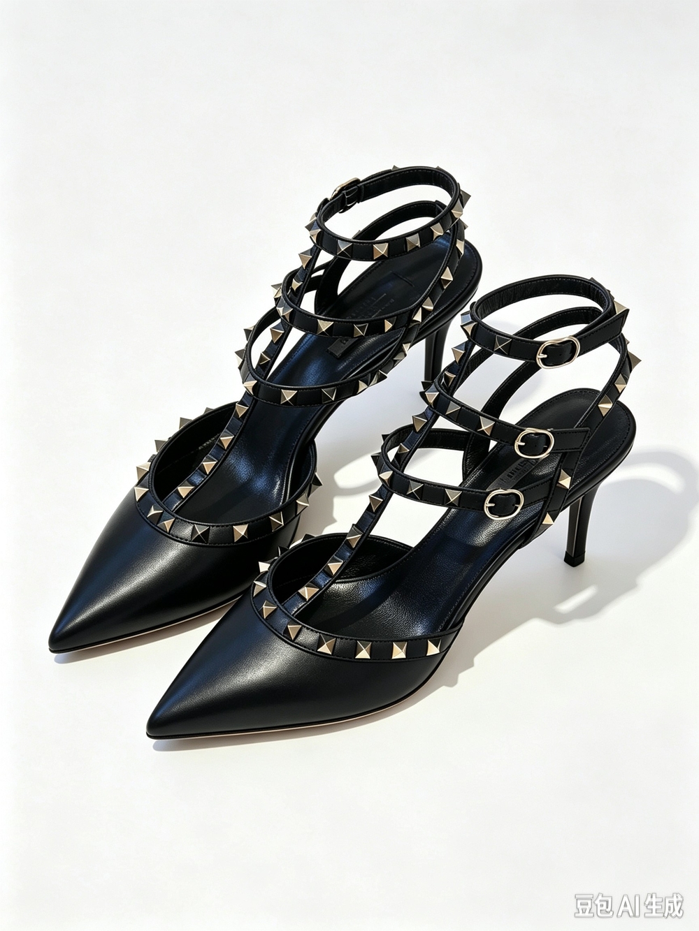Valentino Garavani Rockstud Black Leather Pointed‑Toe Slingback Heels